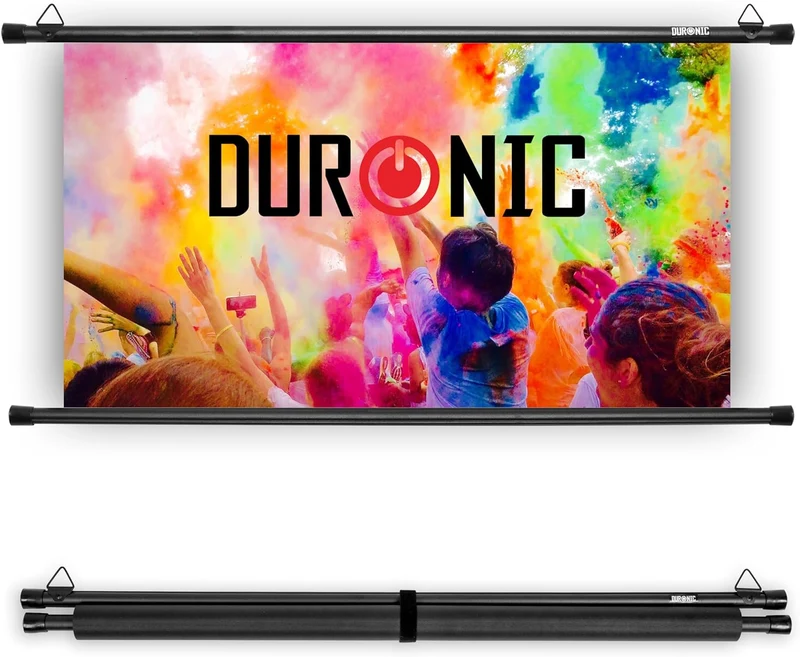 Duronic BPS60 16/9 Ecran de Projection TV et Home Cinema de 60 Pouces 152 cm | 133 x 75 cm | Fixation par Crochets | Barres lestées | Toile pour vidéoprojecteur | Gain +1 idéal pour 3D 8K 4K 1080P