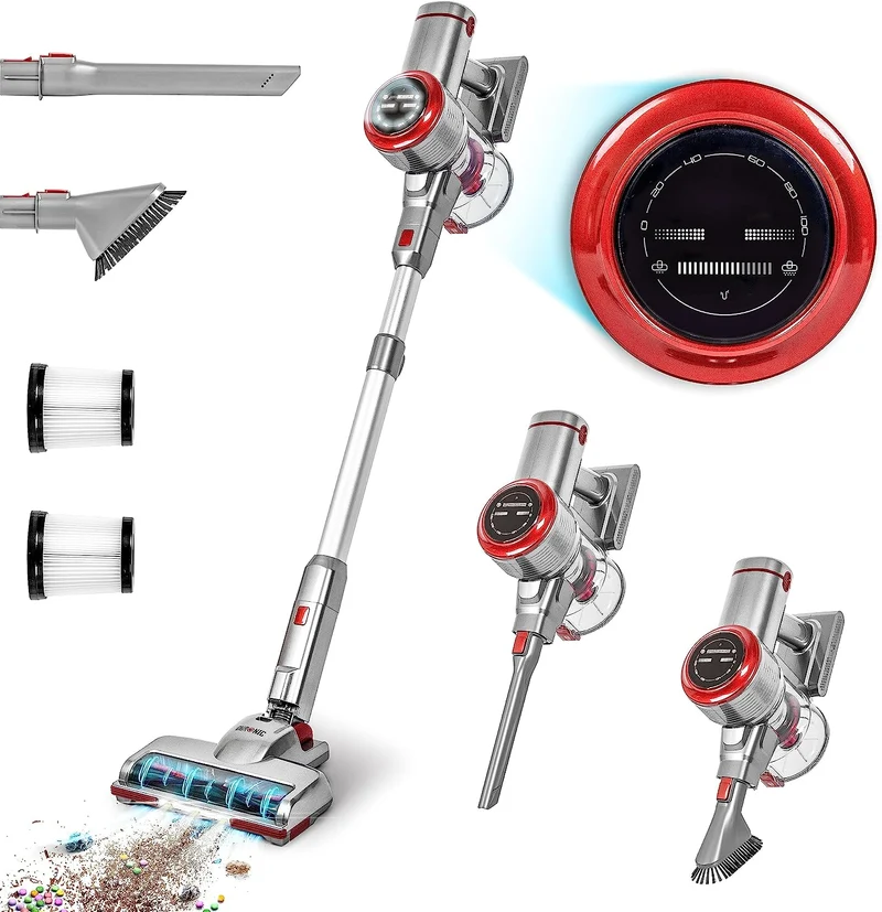 Duronic VC24 Aspirateur Balai sans Fil de 220W avec 1 Batterie au Lithium Rechargeable | Aspirateur léger autoportant pour Moquette et sols durs | Puissance d'aspiration réglable | Filtre HEPA