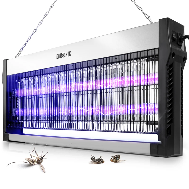 Duronic FK2X10 Lampe anti moustique électrique 16W Lampe tue mouche UV Plateau amovible Chaîne de suspension Grande lampe anti mouches moustiques insectes moucherons Répulsif à insecte