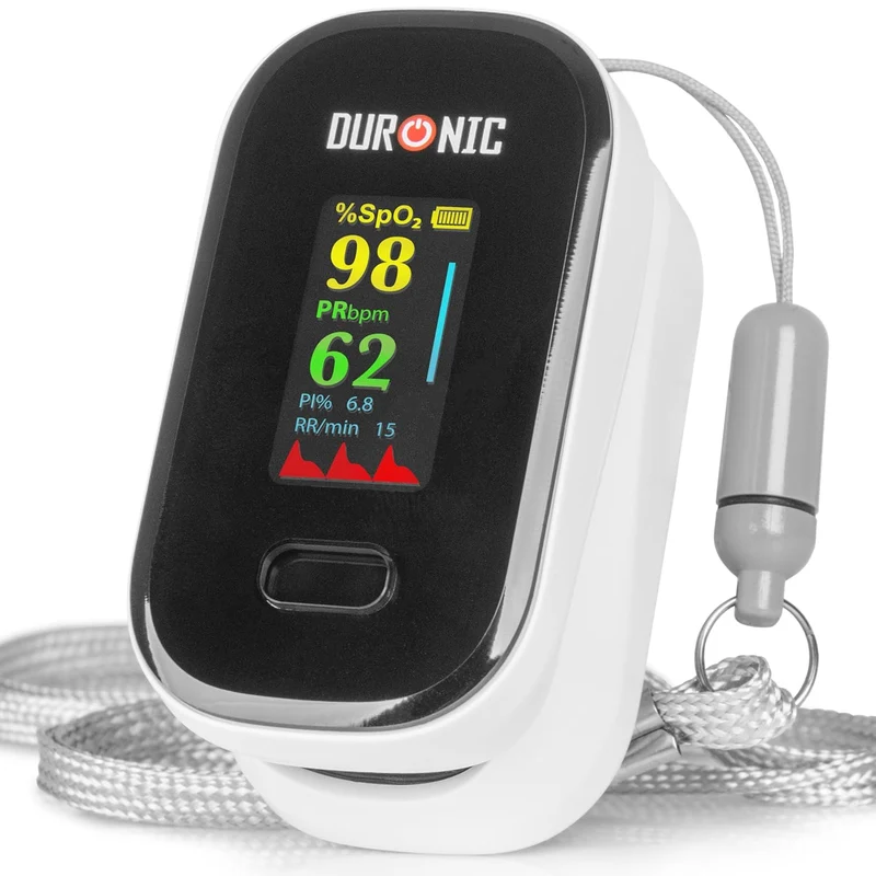 Duronic OX02 Oxymètre de pouls 1.5V Appareil de mesure de saturation en Oxygène du Sang SpO2 Rythme Cardiaque 2x piles AAA