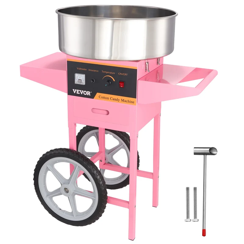 SucceBuy Electric Cotton Candy Machine with Cart | 1000W Commercial Floss Maker | Stainless Steel