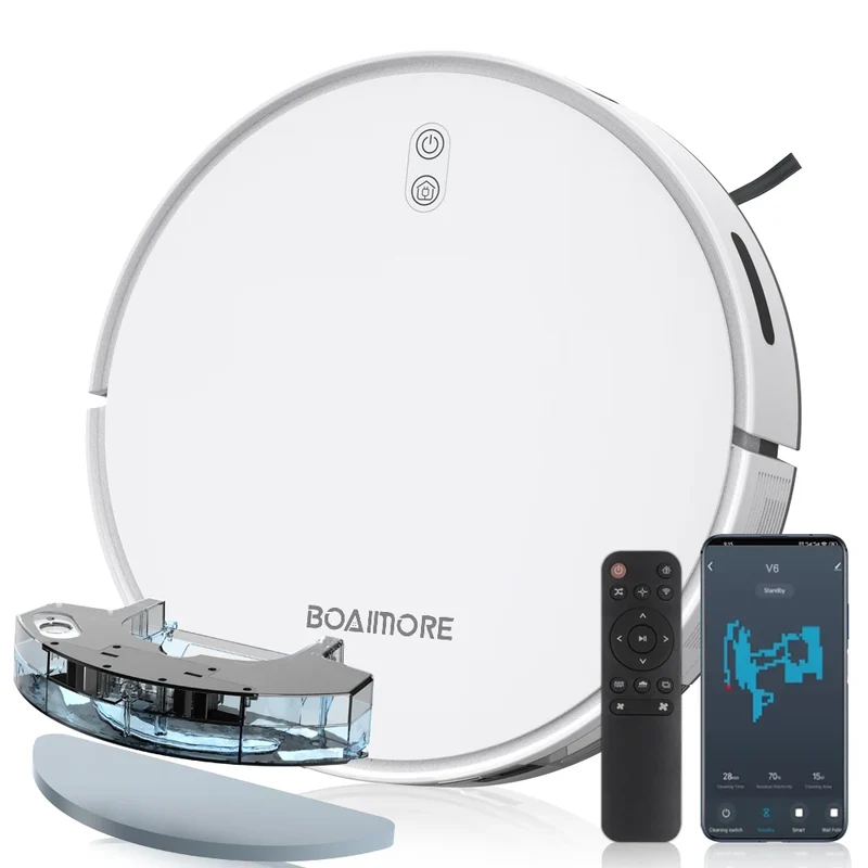 Robot Vacuum & Mop Combo – 6000PA Suction, WiFi & Voice Control, Auto-Recharge, Pet Hair | V6