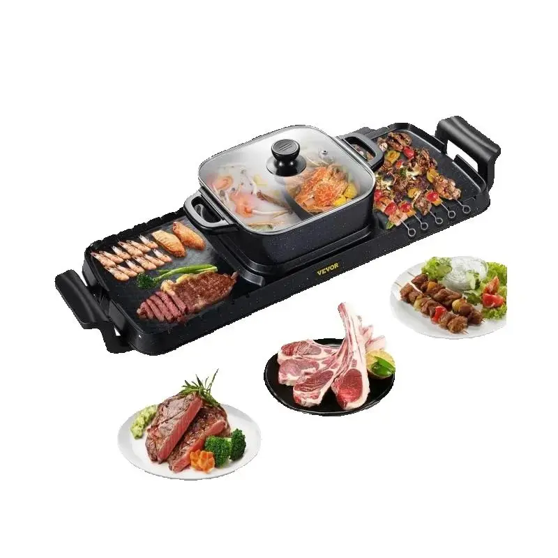 SucceBuy 2-in-1 Electric BBQ Grill & Hot Pot – Smokeless, Non-Stick, Detachable | Home Portable Barbecue
