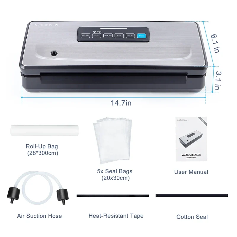 INKBIRD INK-VS02 Vacuum Sealer – Dry/Moist/Pulse/Canister Modes