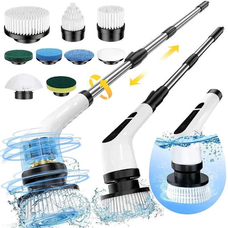 9-in-1 Electric Rotating Cleaning Brush | Wireless | Replaceable Heads | Telescopic Handle