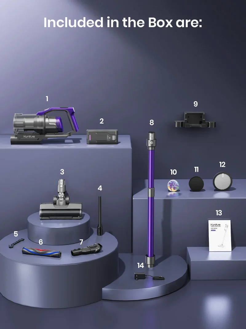 Honiture S14 Cordless Vacuum Cleaner 450W – 60 Min Runtime, Removable Battery, Pet Hair