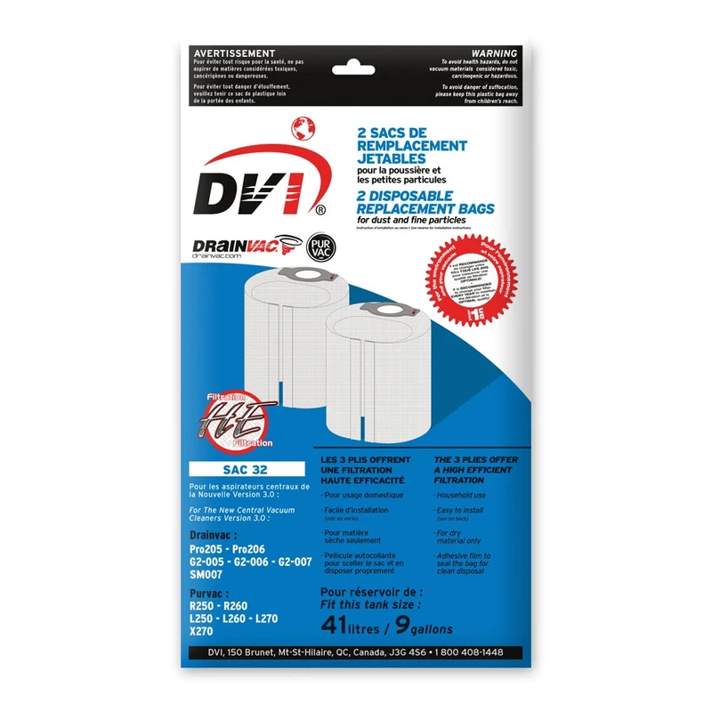 Sacs en tissu DrainVac SAC32 41 L – Pro2, Génération 2 et Summum – Paquet de 2