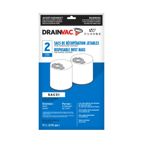 Sacs en tissu DrainVac SAC31 17 L – Pro1, S1005-S1007 et PurVac R150-L170 – Paquet de 2