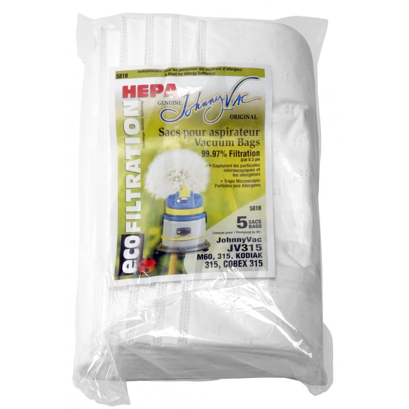 Sacs microfiltre HEPA 581H – Johnny Vac JV315, Kodiak 315, M60, Cobex 315 – Paquet de 5