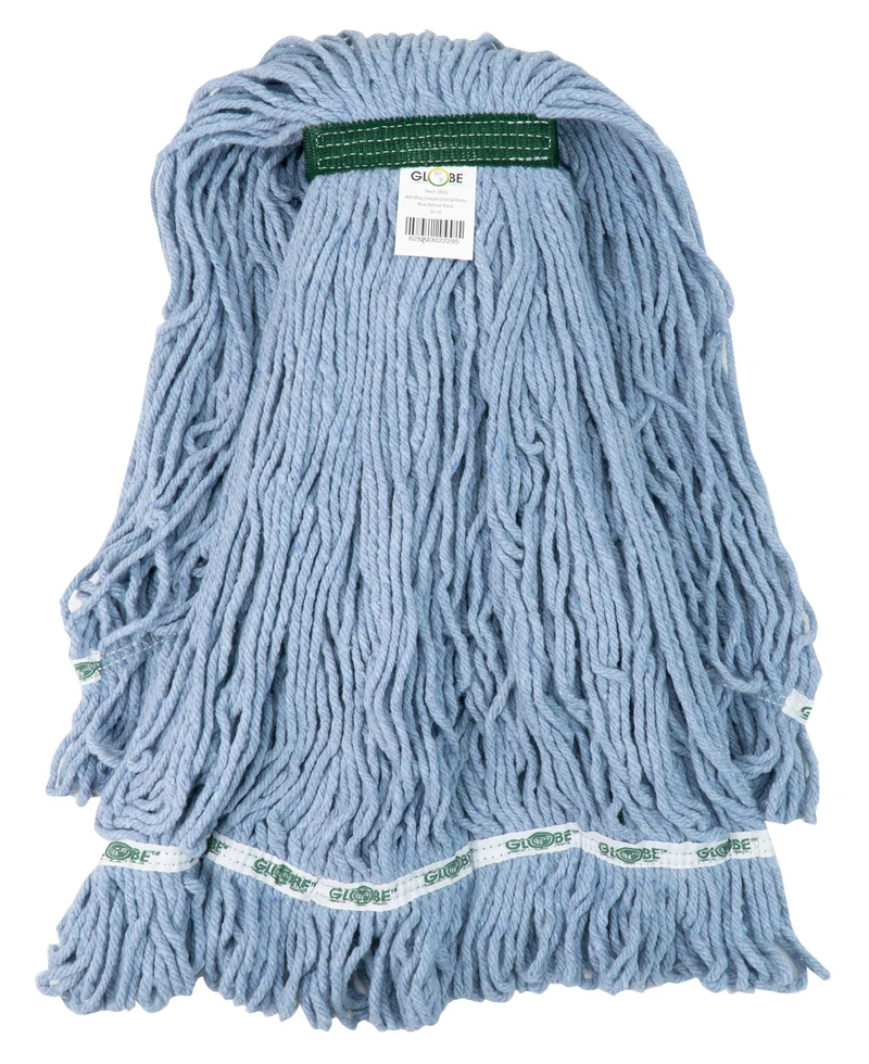 Tête de vadrouille / moppe synthétique de rechange - bouclée à bandes étroites - extra-large - 32 oz (907 g) - bleue - Globe 3832