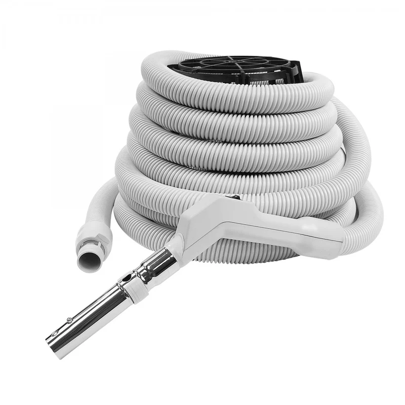 Boyau pour aspirateur central - bouton marche-arrêt - bouton-barrure - Plastiflex - Gris - 30' à 50'