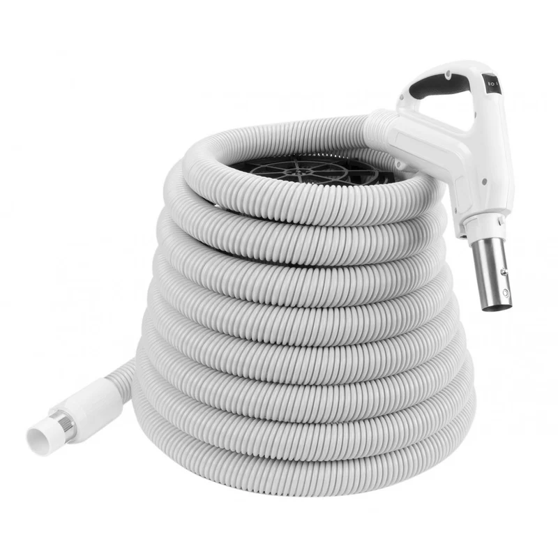 Boyau pour aspirateur central - poignée ergonomique - 360° - bouton-barrure - bouton marche-arrêt - Gris - 30' à 50'