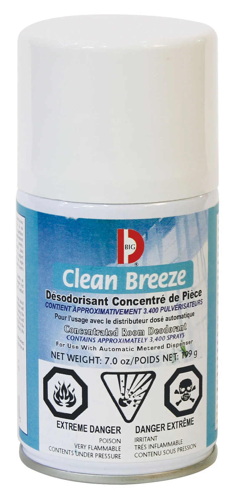 Désodorisant concentré en aérosol - dose mesurée - brise fraiche - 3400 jets - 7 oz (199 g) Big D 478