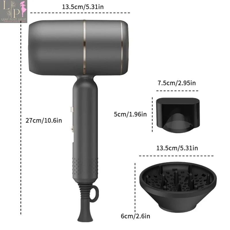 Portable Purple Ionic Hair Dryer with Diffuser for Professional Styling