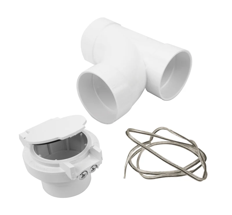 Ensemble comprenant coude 90° de forme T, une prise d'entrée électrique et un fil électrique 24 V pour aspirateur central
