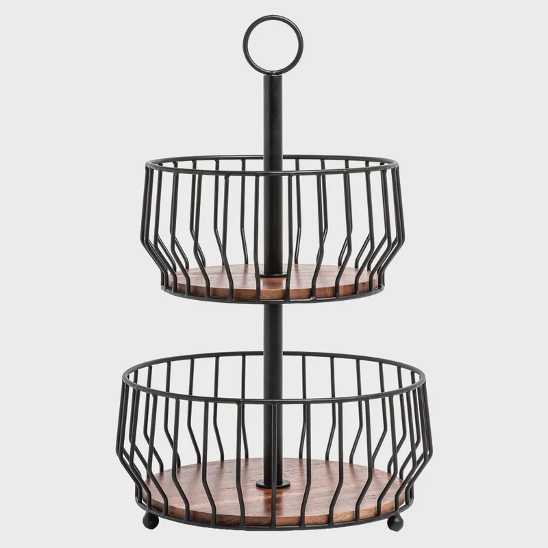 over&back 2 Tier Basket, With Wood Base