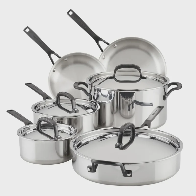 KitchenAid 5-Ply Clad Stainless Steel Cookware Set, 10-pieces