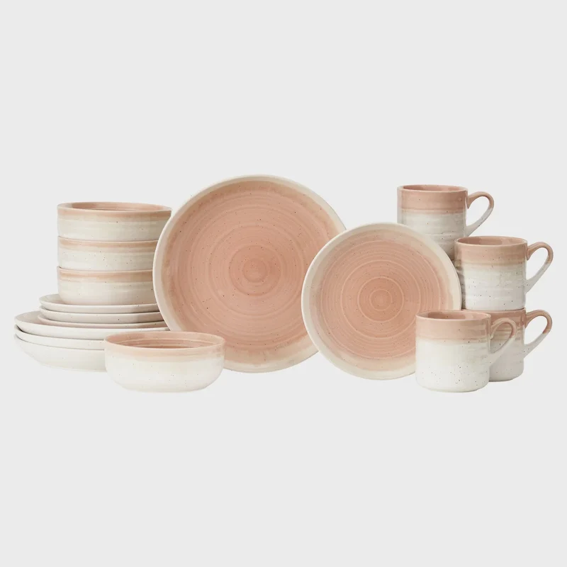 Baum Stoneware Dinnerware Set, 16-piece, Pink