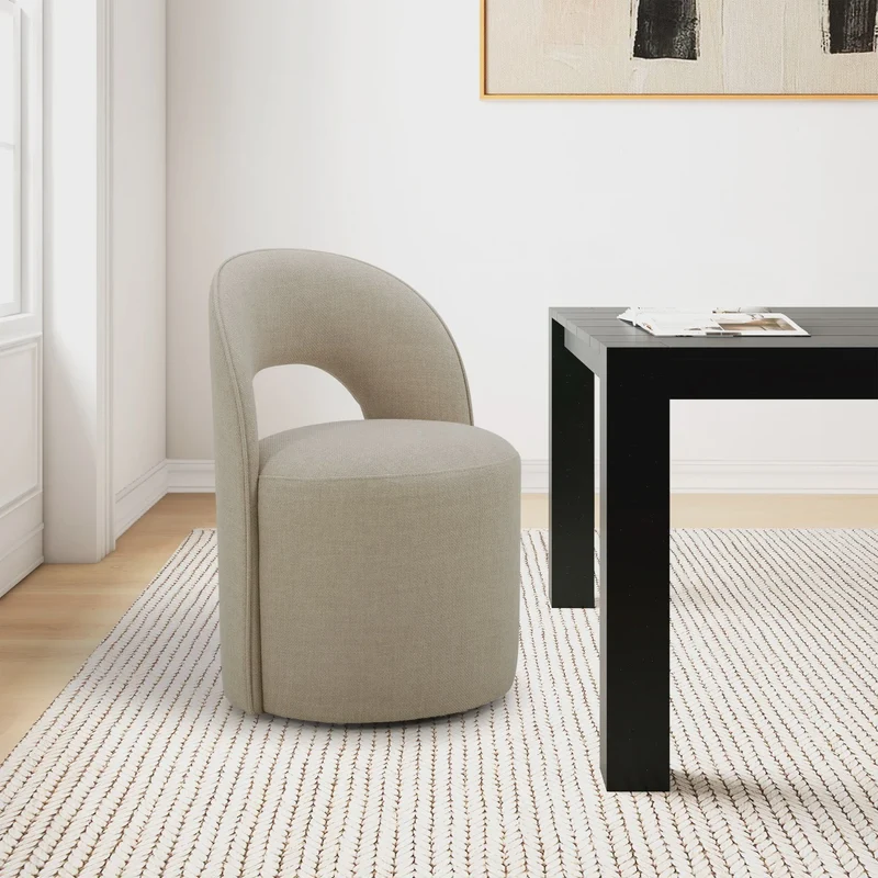 Aiden & Ivy Fabric Armless Dining Chair with Casters, Beige