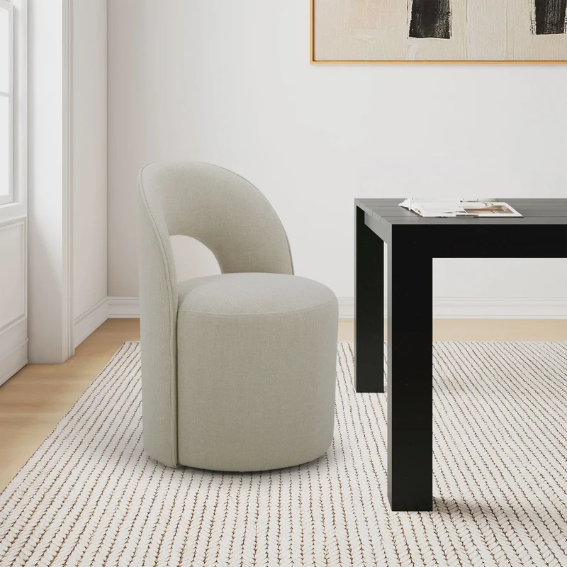 Aiden & Ivy Fabric Armless Dining Chair with Casters, Cream