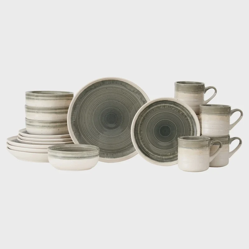 Baum Stoneware Dinnerware Set, 16-piece, Grey