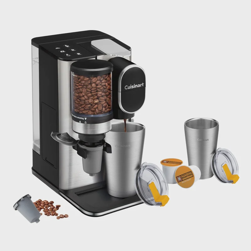 Cuisinart Grind & Brew Single-Serve Coffeemaker with 2 Stainless Steel Travel Mugs