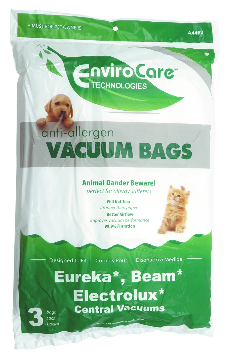 Sacs anti-allergènes pour aspirateurs centraux Eureka, Beam, Electrolux et Future Vac - paquet de 3 sacs