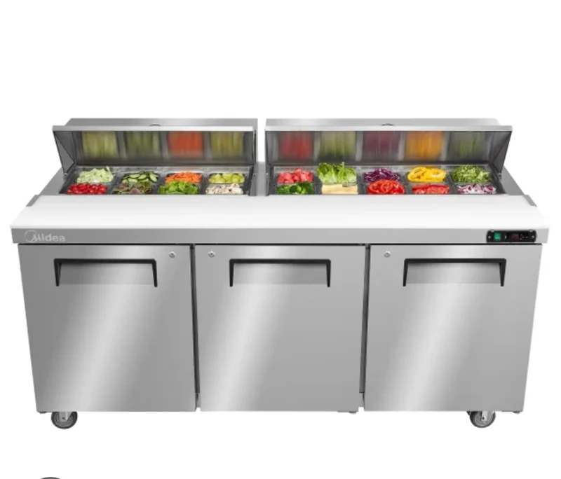 Midea Commercial 72 in. 20 cu ft. Stainless Steel Solid door Sandwich and Salad Prep Table