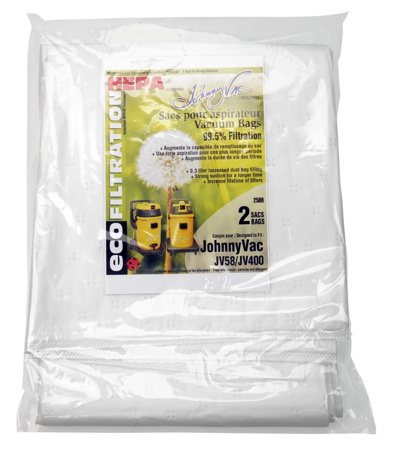 Sacs microfiltre HEPA pour aspirateur Johnny Vac modèles JV400 et JV58 - paquet de 2 sacs