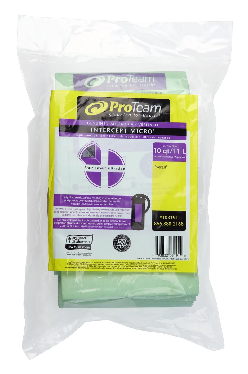 Sacs en papier pour aspirateur Proteam 11 L (10 pintes) Everest - paquet de 10 sacs - # 103191