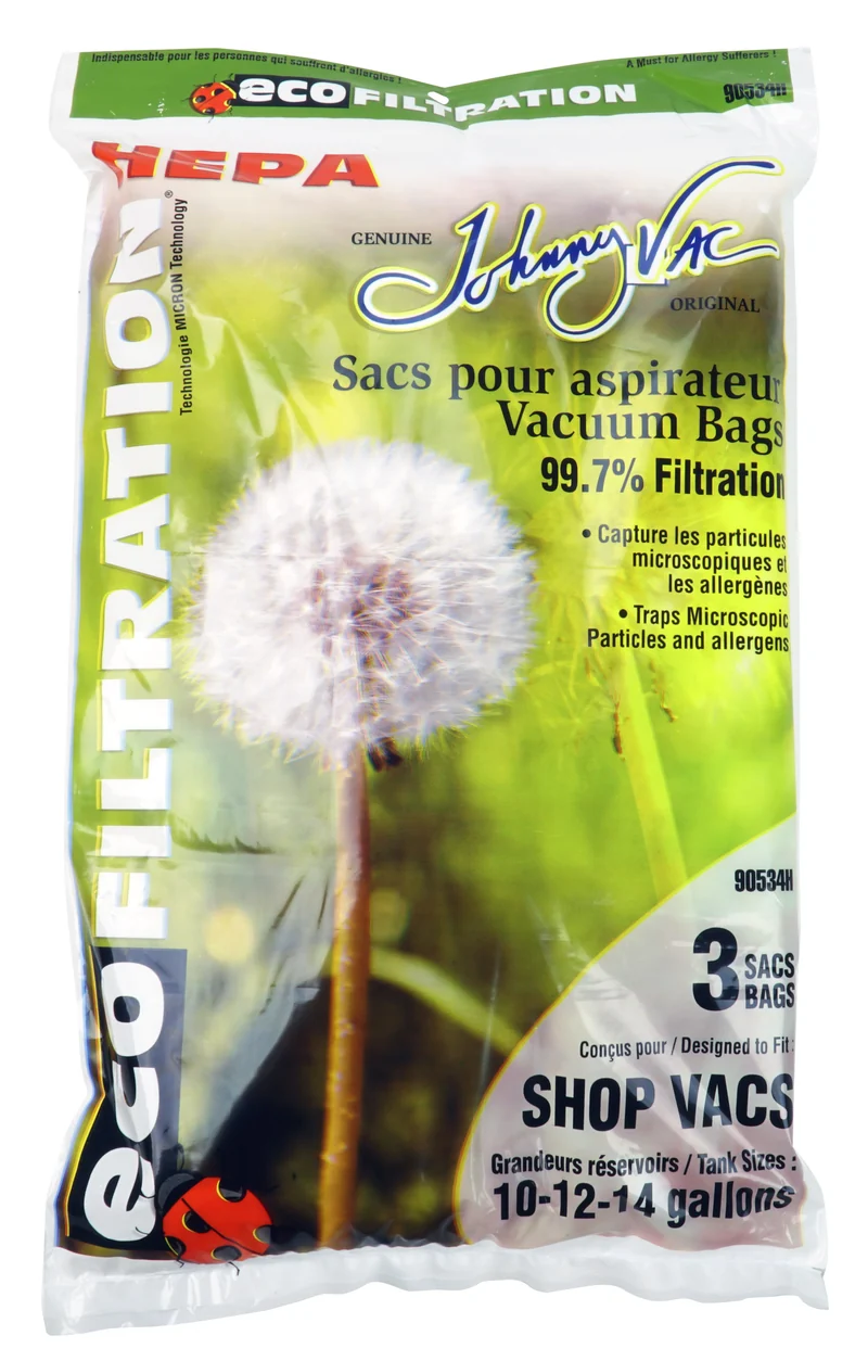 Sac microfiltre HEPA pour aspirateur Shop Vac avec capacité du réservoir de 45.5 L à 63,6 L (10 à 14 gallons) - paquet de 3 sacs - Envirocare 90534H