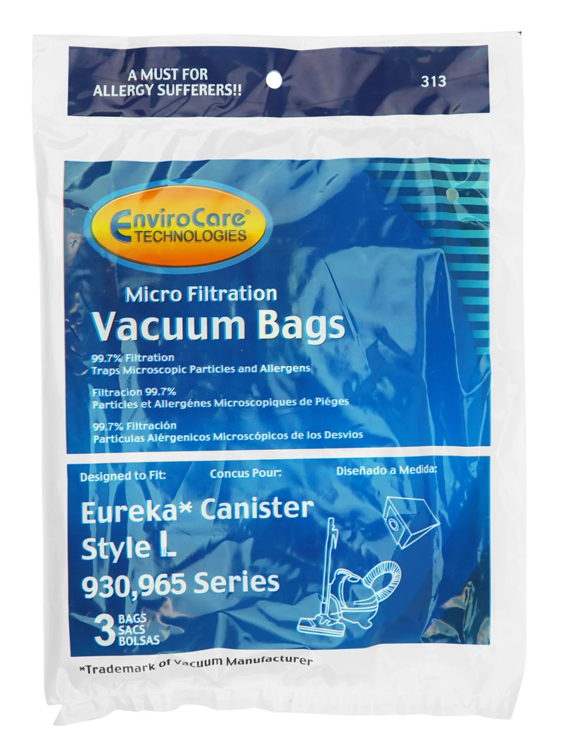 Sac microfiltre pour aspirateur chariot Eureka type L série 930, 965 - paquet de 3 sacs - Envirocare 313