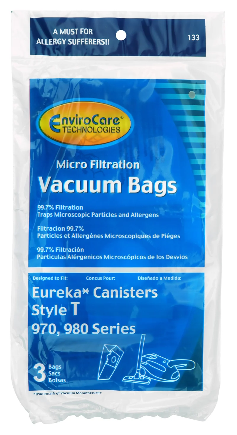 Sac microfiltre pour aspirateur chariot Eureka type T série 970, 980 - paquet de 3 sacs - Envirocare 133