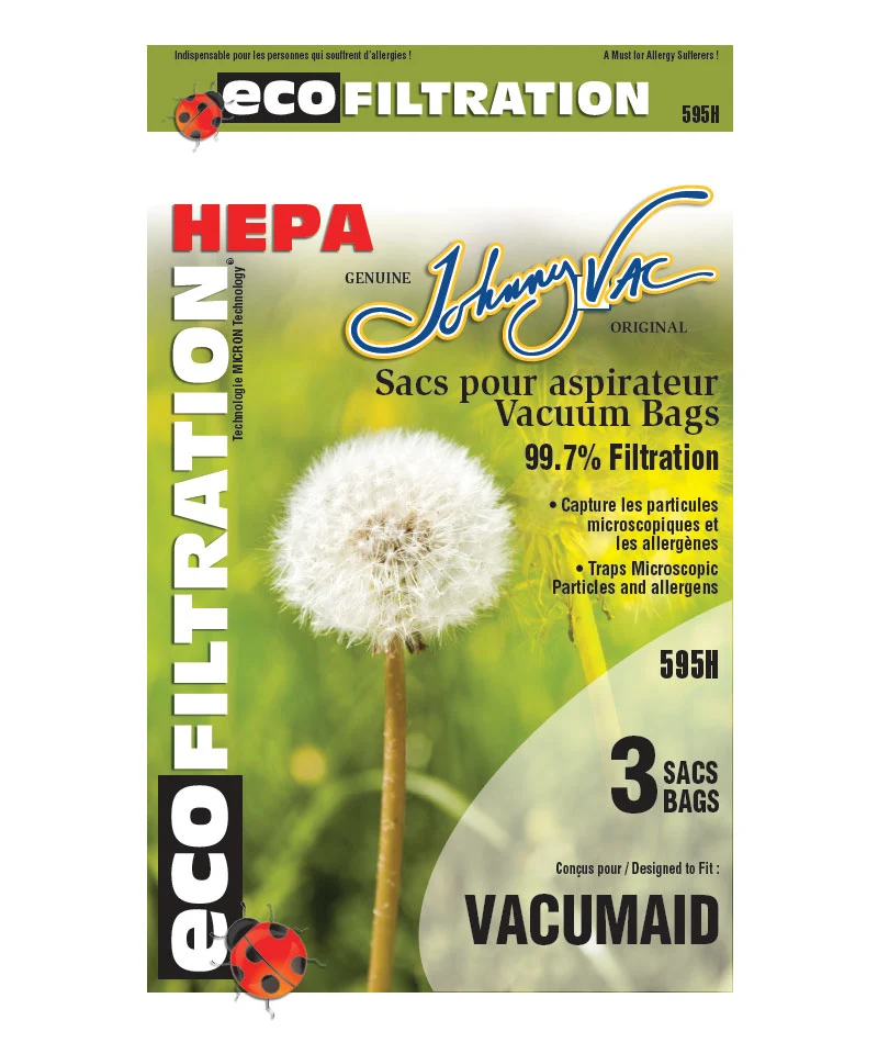 Sac microfiltre HEPA pour aspirateur central Vacumaid - paquet de 3 sacs - Envirocare VM12G-H