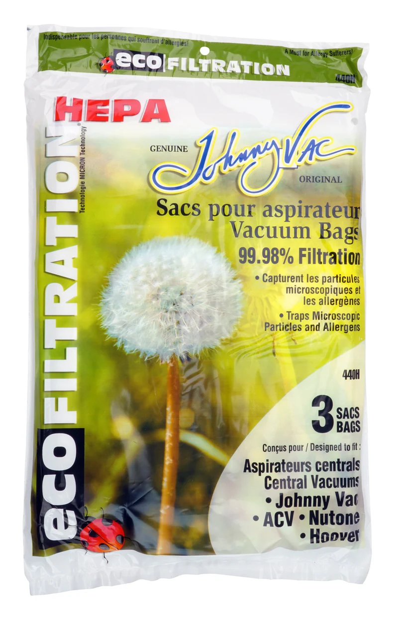 Sac microfiltre HEPA pour aspirateurs central Johnny Vac, Rhinovac, Nutone, Hoover, Kenmore et bien d'autres marques - paquet de 3 sacs