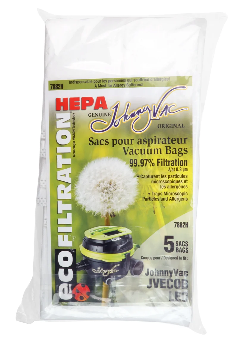 Sac microfiltre HEPA pour aspirateur Johnny Vac JVECOB et LEO - paquet de 5 sacs