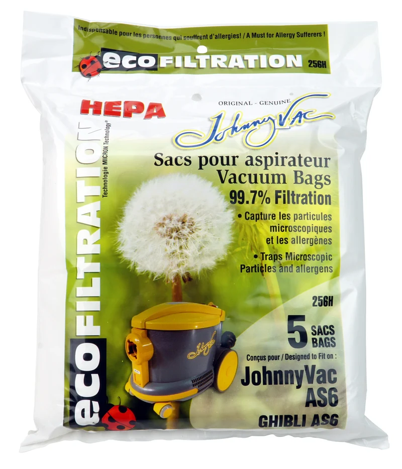Sac microfiltre HEPA pour aspirateur Johnny Vac AS6, Ghibli AS6 - paquet de 5 sacs