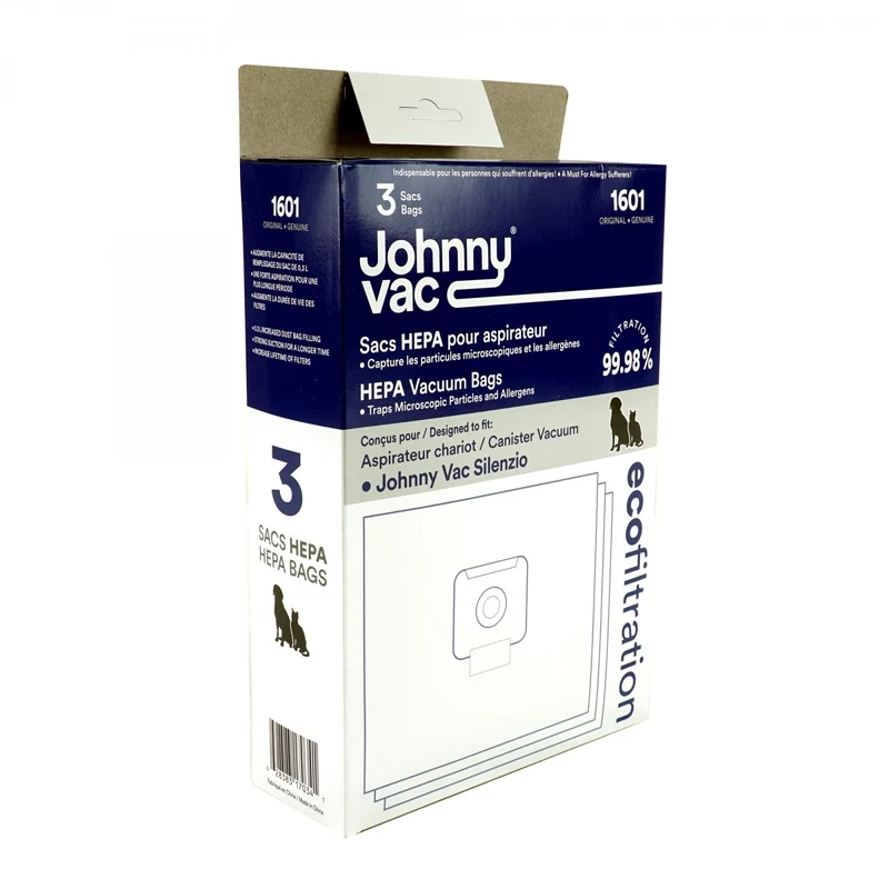 Sac microfiltre HEPA - Aspirateur chariot - Johnny Vac - Silenzio - 3 sacs