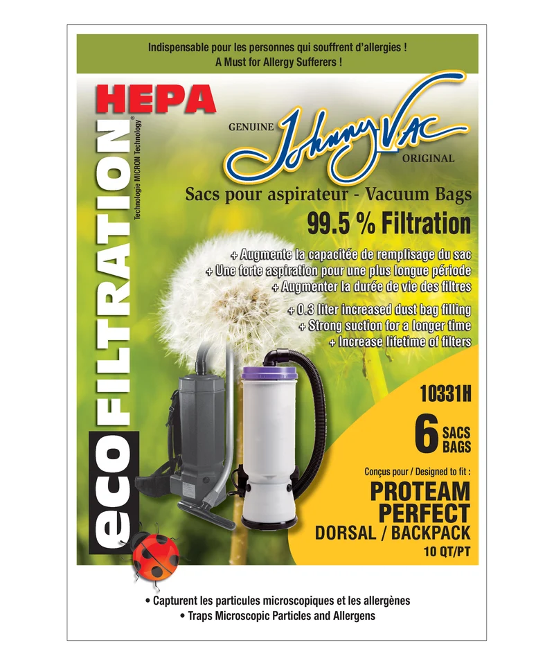 Sac microfiltre HEPA pour aspirateur dorsal Proteam Perfect - paquet de 6 sacs