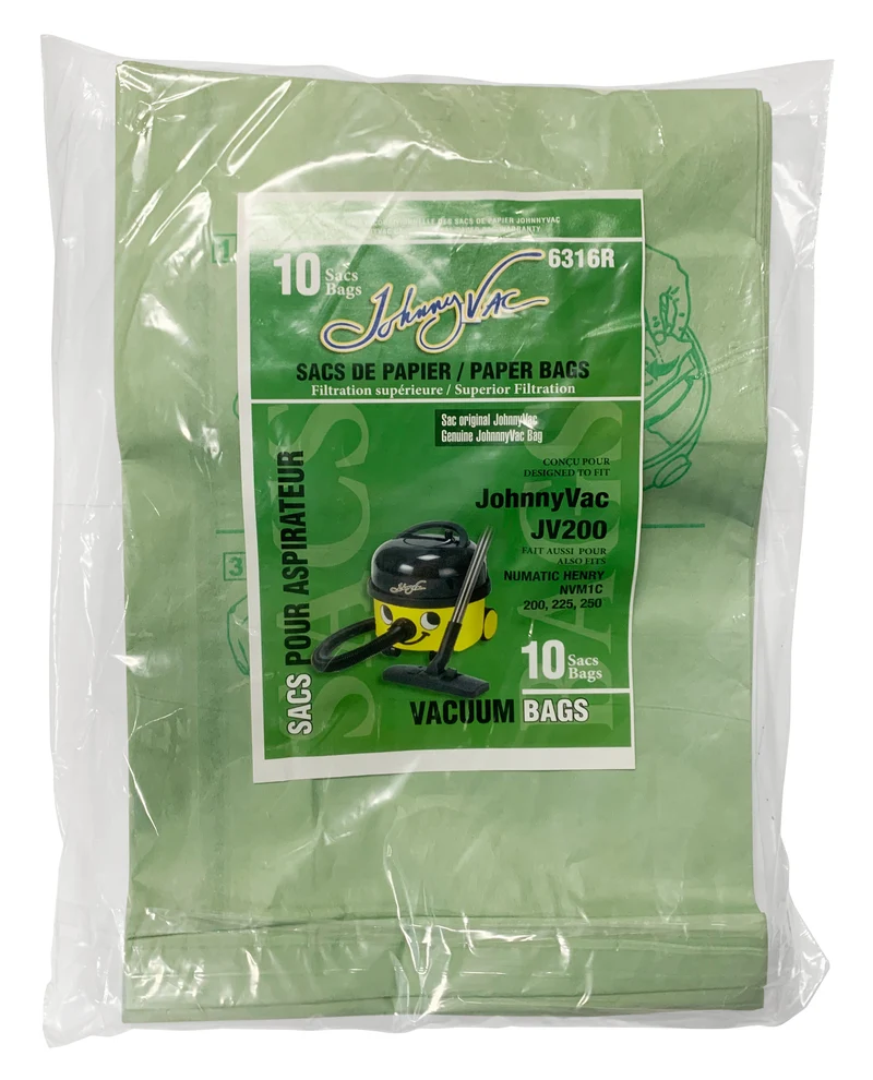 Sac en papier pour aspirateur Johnny Vac JV200 et Numatic Henry NVM1C 200, 225, 250 - paquet de 10 sacs
