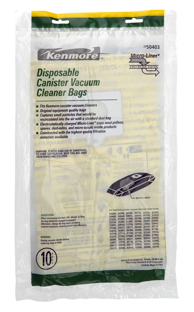 Sacs pour aspirateurs Kenmore - Types C, C5, C19, 5055, 50403 - Paquet de 10