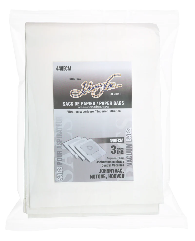 Sac en papier pour aspirateur central Johnny Vac, RhinoVac, Nutone, Hoover - paquet de 3 sacs