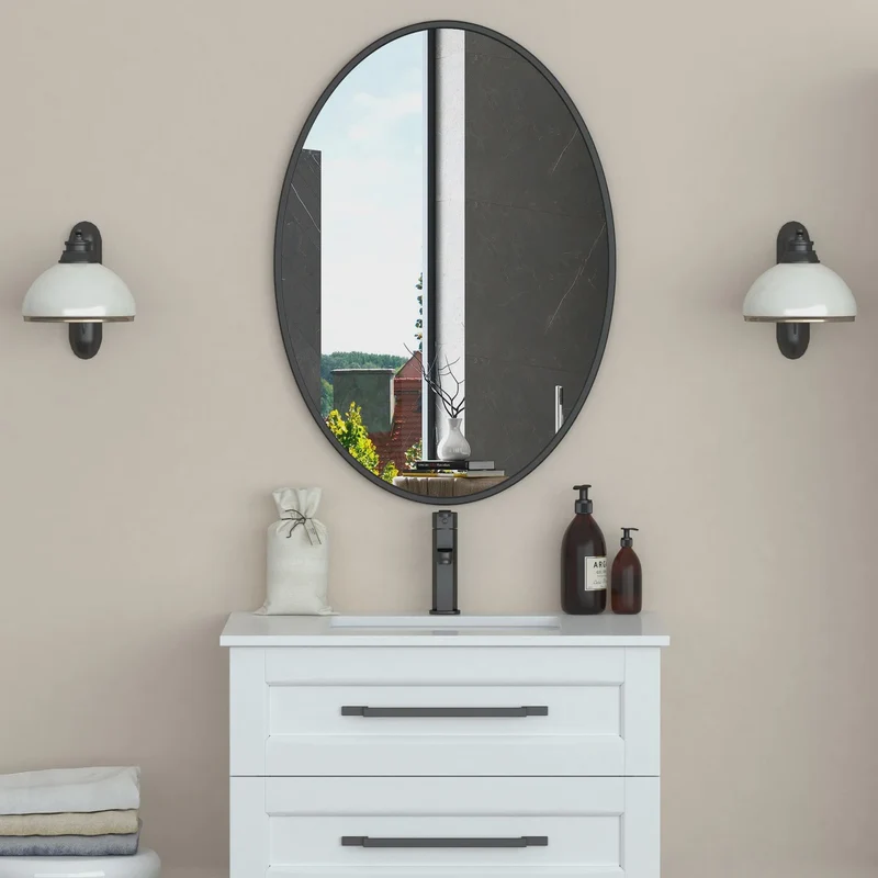 Appollo Prescott 61 cm x 86 cm (24 in. x 34 in.) Oval Modern Matte Black Metal Framed Mirror