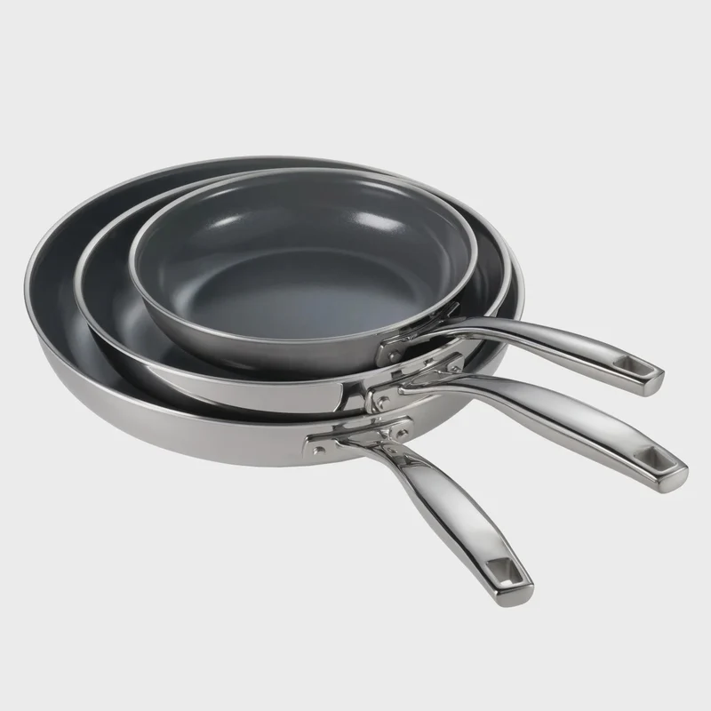 Tramontina Stainless Steel with Ceramic Non-stick Skillet Set, 3-piece