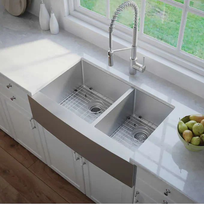 KRAUS Double Bowl 60/40 Farmhouse Stainless Steel Sink 20.75 in. x 36 in.