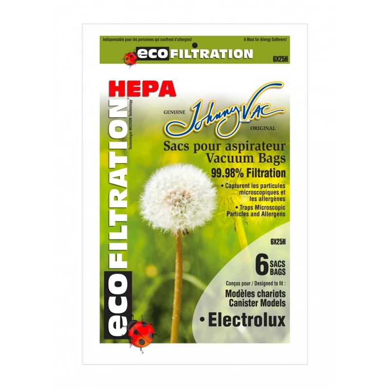 Sac microfiltre HEPA pour aspirateur chariot Electrolux - paquet de 6 sacs - Envirocare