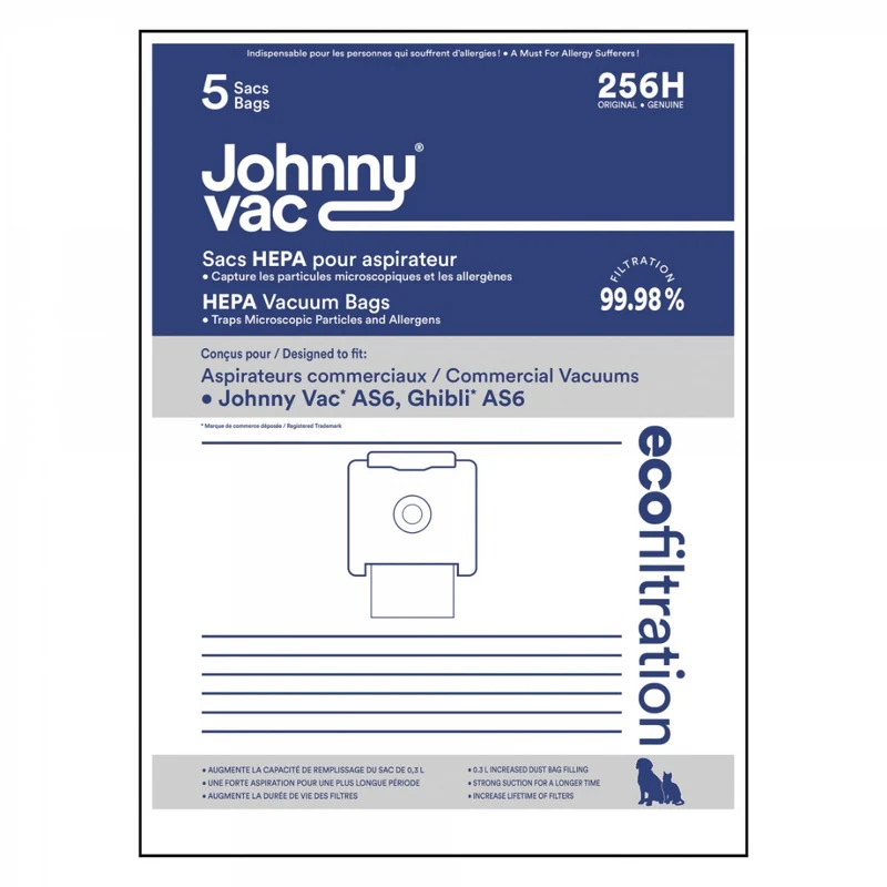 Sac microfiltre HEPA pour aspirateur Johnny Vac AS6, Ghibli AS6 - paquet de 5 sacs