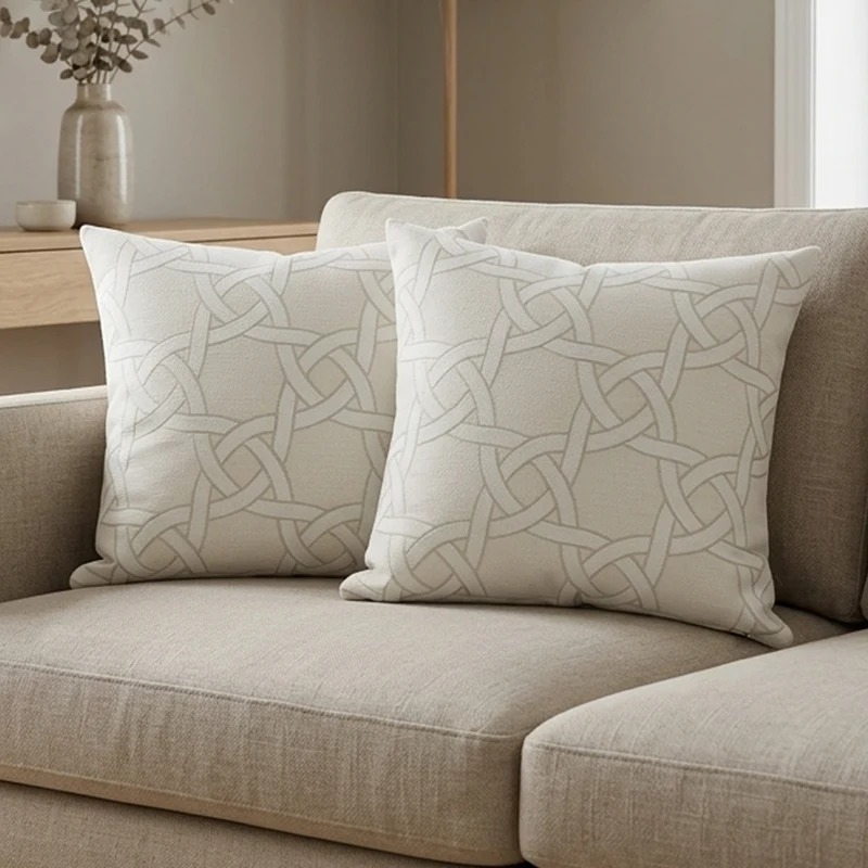 Set 2 coussins 45x45cm beige motif