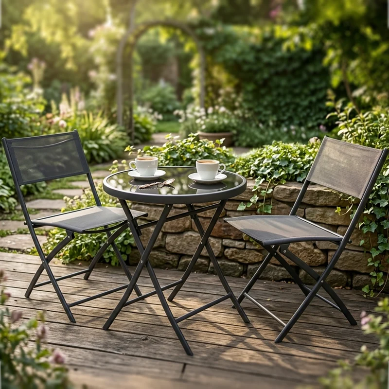 Table 60cm + 2 chaises en métal
