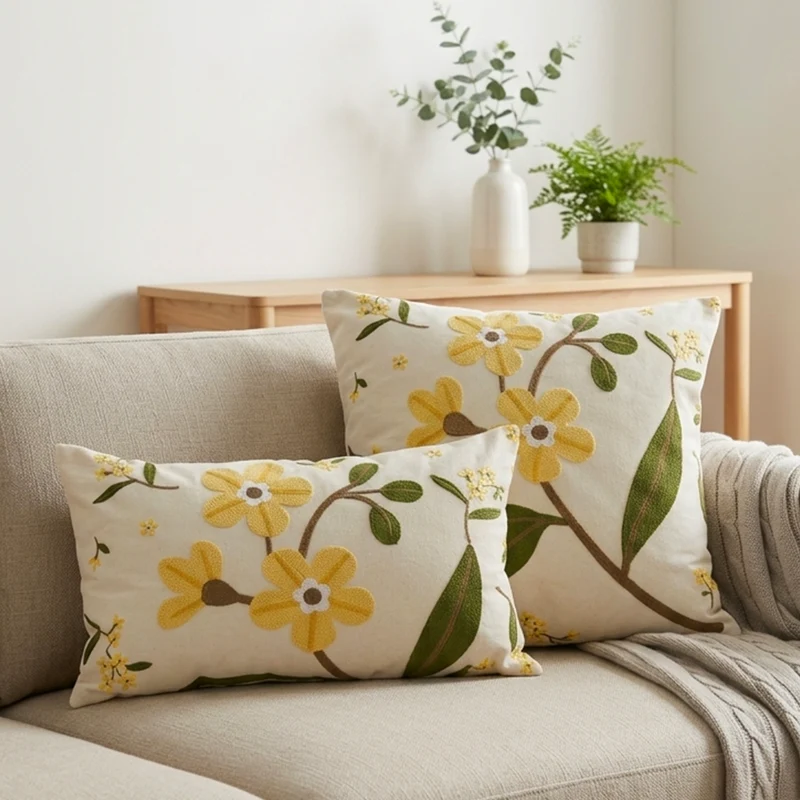 Set 2 coussins 45x45cm + 30x50cm fleur jaune